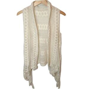 Sweater Open Front Vest M Large Boho Hippie Sleeveless Winter Acrylic Waterfall